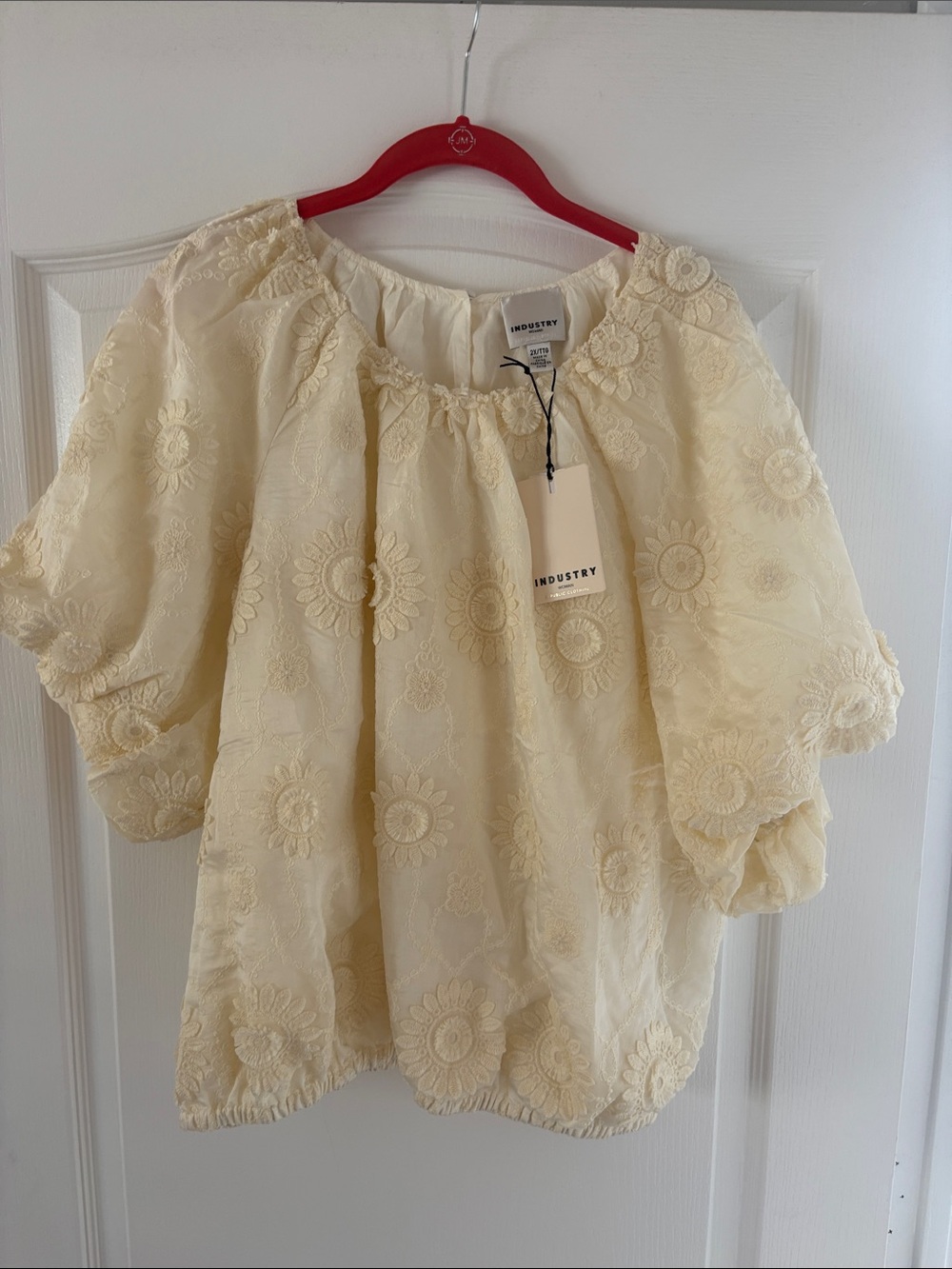 NWT Industry Cream Floral Embroidered Peasant Blouse SZ 2X
